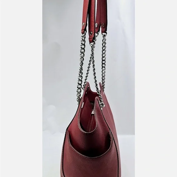 Michael Kors Safiano Leather Large Jet Set Double Handle Chain Shoulder Bag Red - Picture 5 of 10